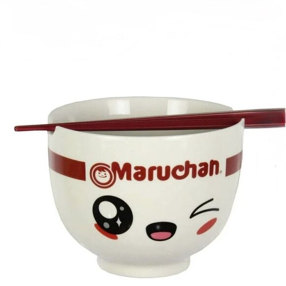 Maruchan Kawaii Face Ramen Lunch 4-Piece Noodle Ramen Bowl Set w/ Chopsticks NWT - Picture 2 of 7